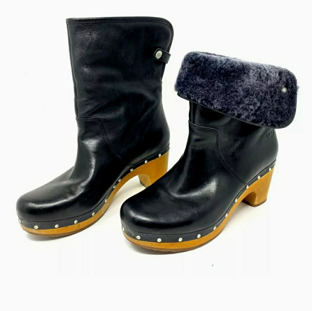 UGG Australia Lynnea Black Leather Boots Sz 8